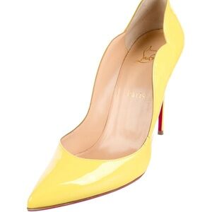 Christian Louboutin Yellow Patent Pointed Toe Stiletto with Red Sole